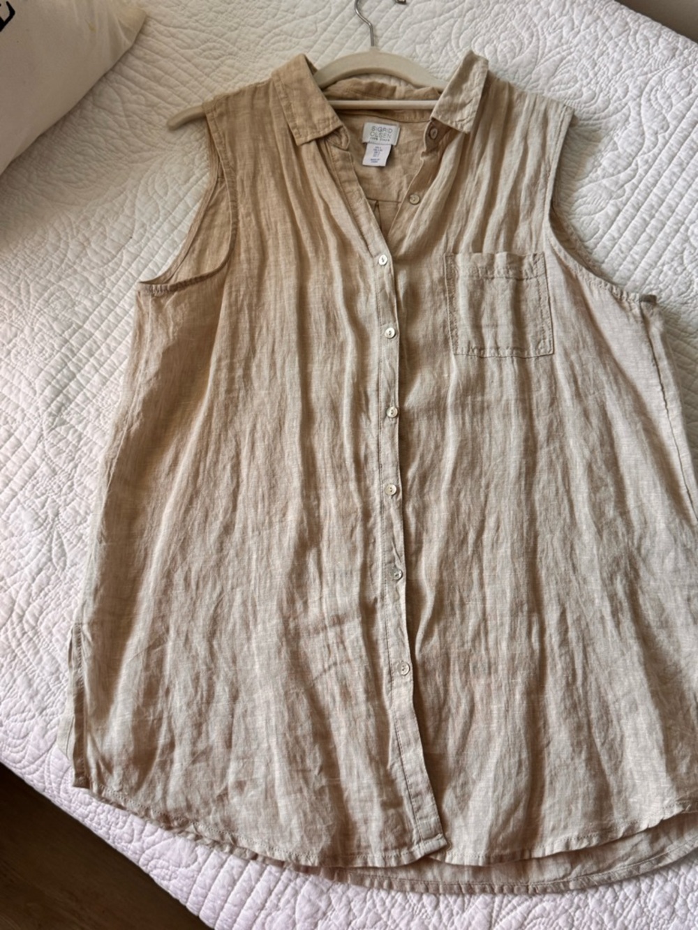 Sigrid Olsen Sleeveless Button-Front Linen Top in Beige